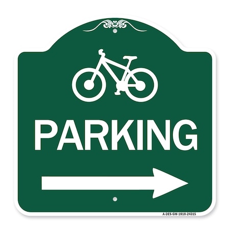 Signmission BicycleParking Right Arrow, Green & White Aluminum Architectural Sign, 18" x 18", GW-1818-24315 A-DES-GW-1818-24315